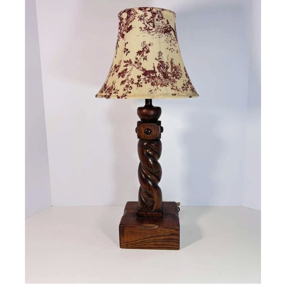 Hand-Carved Barley Twist Wood Table Lamp  17" Tall